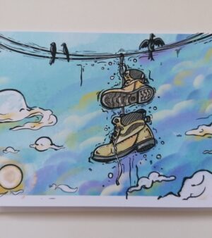A6 Greeting Card - Boots On A Wire