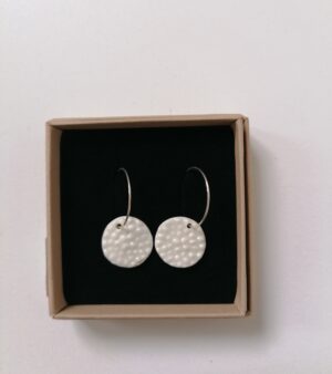 Original Handmade Silver Plated Porcelain Earrings - Round Shape White Colour with Bumpy Texture