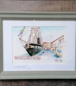 Framed And Mounted Giclee Print - SS Great Britain (Light Grey Wooden Frame 35cm x 26.5cm)