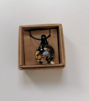 Handmade Glass Pendant (Black and Gold with Opal)