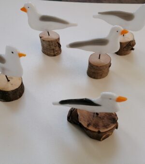 Handmade Glass Decorations - Seagull on Wooden Stand (Various Sizes and Designs)