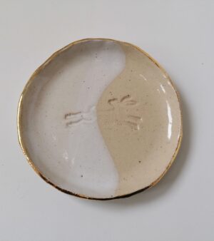 Original Handmade Pottery - White & Beige Dish With Hare (12.7cm Diameter Approx.)