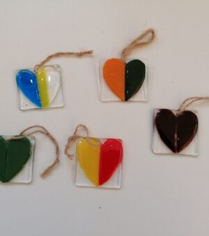 Handmade Glass Decorations - Square with Heart  (Various Sizes and Designs)
