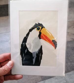 Mounted Small Lino Print - Toucan (16cm x 21.5cm)