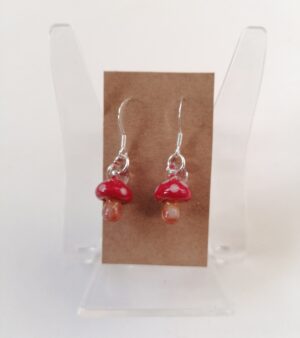 Dangly Glass Earrings - Red Mushrooms
