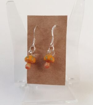 Dangly Glass Earrings - Yellow Mushrooms