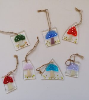Handmade Glass Decorations - Mushrooms On Glass (Various Sizes and Designs)