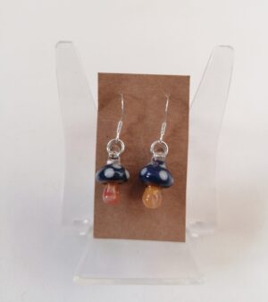 Dangly Glass Earrings - Blue Mushrooms