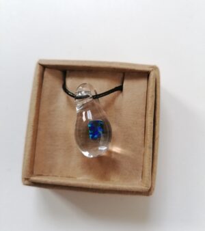 Handmade Glass Necklace with With Opal Inside (Dark Blue Iridescent Colour)
