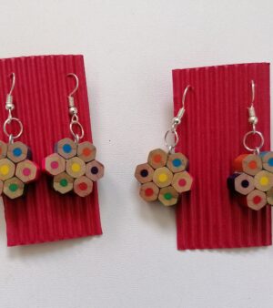 Dangly Flower Earrings Made With Recycled Colour Pencils (Various Colours)