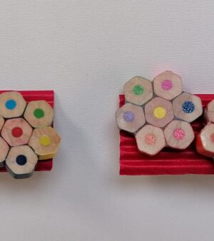 Stud Earrings Made With Recycled Colour Pencils (Pencil Flower Design)