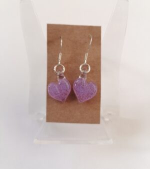 Dangly Glass Earrings - Pink Hearts