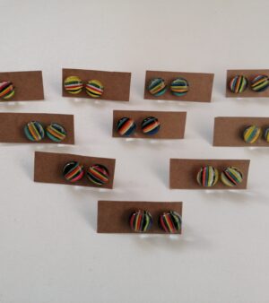 Round Stripy Glass Stud Earrings (Various Colours)