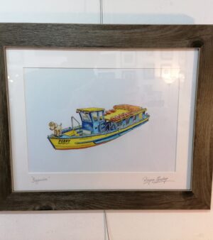 Framed Giclée Print - Brigantia Ferry Boat w/ Gromit (Frame 35.5cm x 43cm)