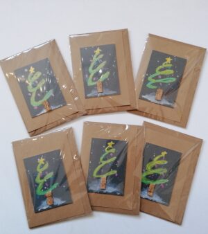 A6 Handmade Xmas Card - Scribble Xmas Tree (With Cork Trunk)