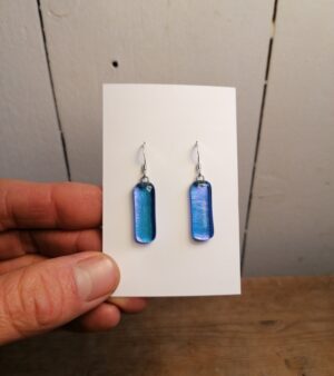 Handmade Dichroic Glass Pillar Dangly Earrings - Clear Light Blue/Pink