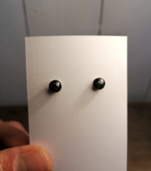 Handmade Dichroic Glass Stud Earrings - Black With Spirals
