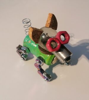 ORIGINAL 3D RECYCLED ART – Robot Dog (Green Spray Painted Body)