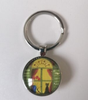 Double Sided Glass Cabochon Keyring - The Dreamer Cat