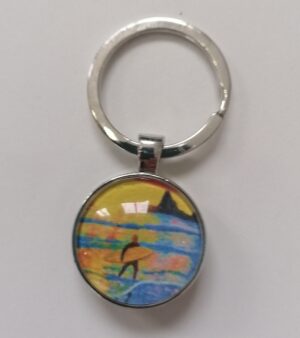 Double Sided Glass Cabochon Keyring (Surfer Design)