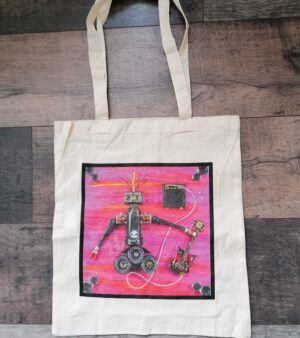 Original Robot Themed Tote Bag - Rockin' Robot (Heavy Metal Guitar Playing Robot)