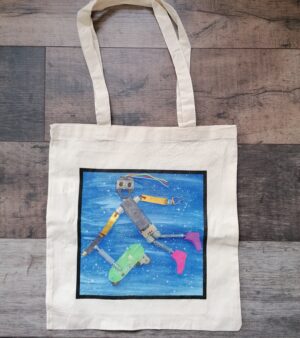 Original Robot Themed Tote Bag - Flying High (Scooter Riding Robot)
