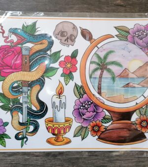 A3 Print - Tattoo Flash Card (Paradise Globe)