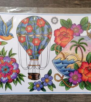 A3 Print - Tattoo Flash Card (Hot Air Balloon & Paradise in A Bottle)