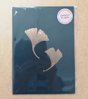 Open Edition A5 Lino Print - "Ginkos" Gold on Black Paper (C-P027b)