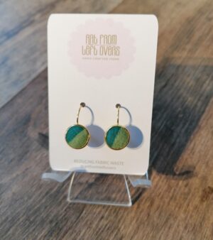 Handmade Fabric Leverback Hoop Earrings - (Teal And Light Green)