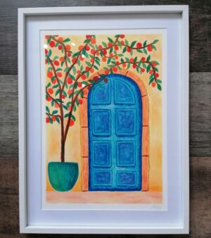 Framed A3 Print - Mediterranean Blue Door (AP017F)