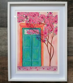 Framed A3 Print - Mediterranean Green Door (AP016F)