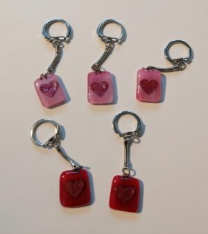Small Handmade Glass Keyring With Heart Shape Inside (Large Various Colours)