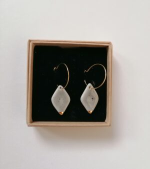 Original Handmade Coloured Porcelain Earrings with Gold - Diamond Shape with Pale Grey Colour and Gold Tip
