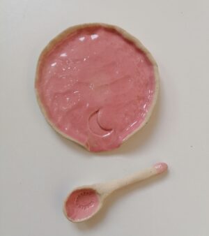 Original Handmade Pottery - Spoon Rest + Spoon (Pink Moon)