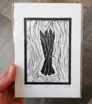 Original Limited Edition A5 Lino Print - "Asparagus" (Black Ink)