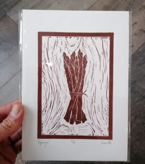 Original Limited Edition A5 Lino Print - "Asparagus" (Brown Ink)