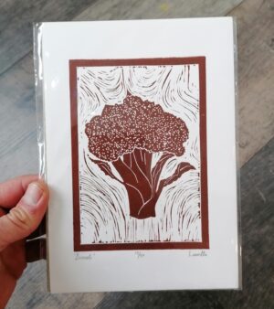 Original Limited Edition A5 Lino Print - "Broccoli" (Brown Ink)