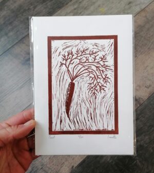 Original Limited Edition A5 Lino Print - "Carrot" (Brown Ink)