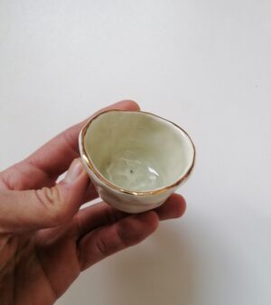 Original Handmade Pottery - Gold Edge Pinch Pot (Light Green Tint Inside)