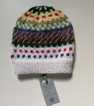 Hand Knitted 65% Wool And 35% Alpaca Hat - (White, Green and Pink Colours)