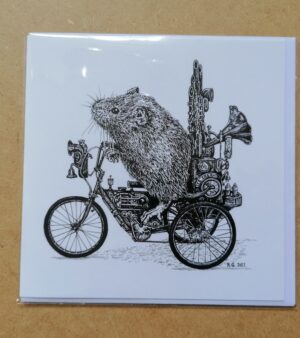Square Greeting Card - "Vole On A Steampunk Musical Ice-Cream Tricycle" (12.5cm x 12.5cm)