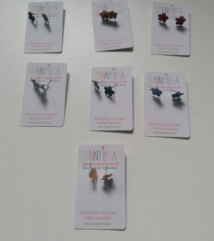 Original Handmade Flower Earrings Made from Recycled Coffee Capsules- (Various Colours) ABB148