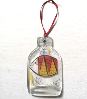 Small Slumped Bottle with Fish Design(Yellow and Red)