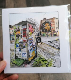 14cm x 14cm  Greeting Card - City Road (Telephone Booth)