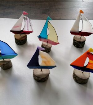 Handmade Glass Decorations - Sailboat With Wooden Stand (Various Sizes and Designs)