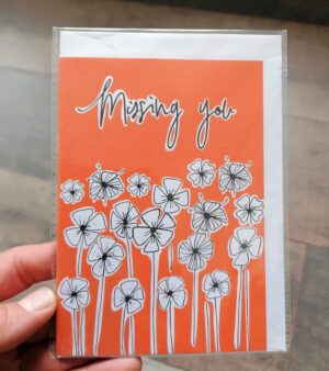 A6 Greeting Card - Missing You (Orange Colour w/Flowers) - ABB149