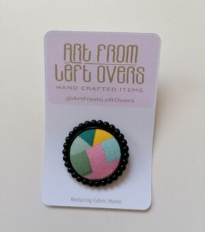 Handmade Multi-coloured Upcycled Fabric Brooch (Black Bezel)