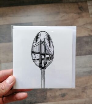 Original Greeting Card -Severn Bridge on A Spoon (12.5cm x 12.5cm)