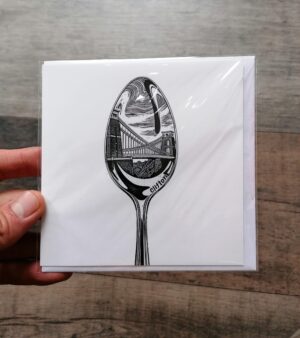 Original Greeting Card - Clifton Suspension Bridge on A Spoon (12.5cm x 12.5cm)